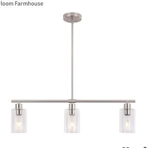 3light Modern Chandeliers Brushed Nickel Kitchen Island Lighting Clear Glass Pen